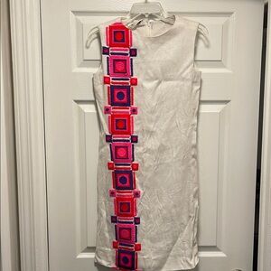 Vintage Susan Thomas dress size 10White Dress with Pink purple Geometric Design